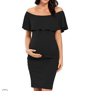 Black Off the Shoulder Maternity Dress